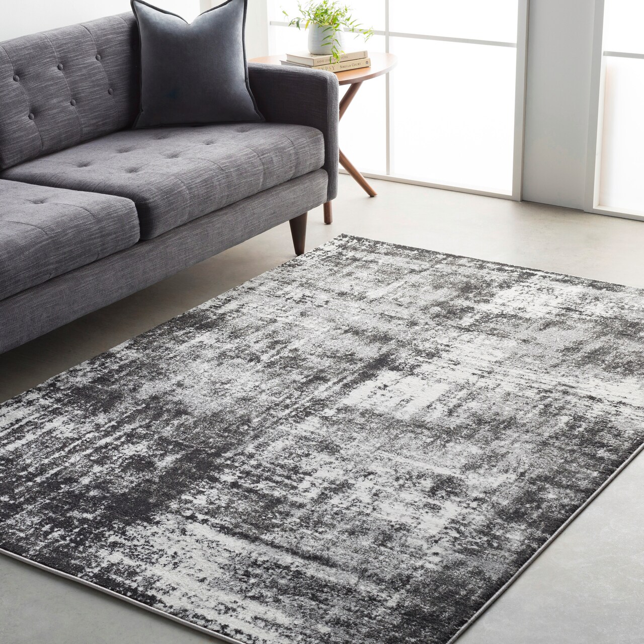 Tiwari Home 5'3" x 7'6" Black and Cream Distressed Finish Rectangular Machine Woven Area Rug
